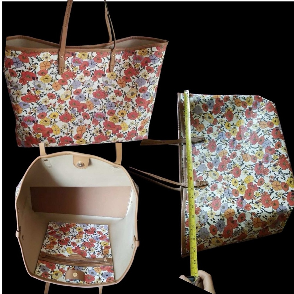 Tory Birch Floral Tote Bag with Tan Accents